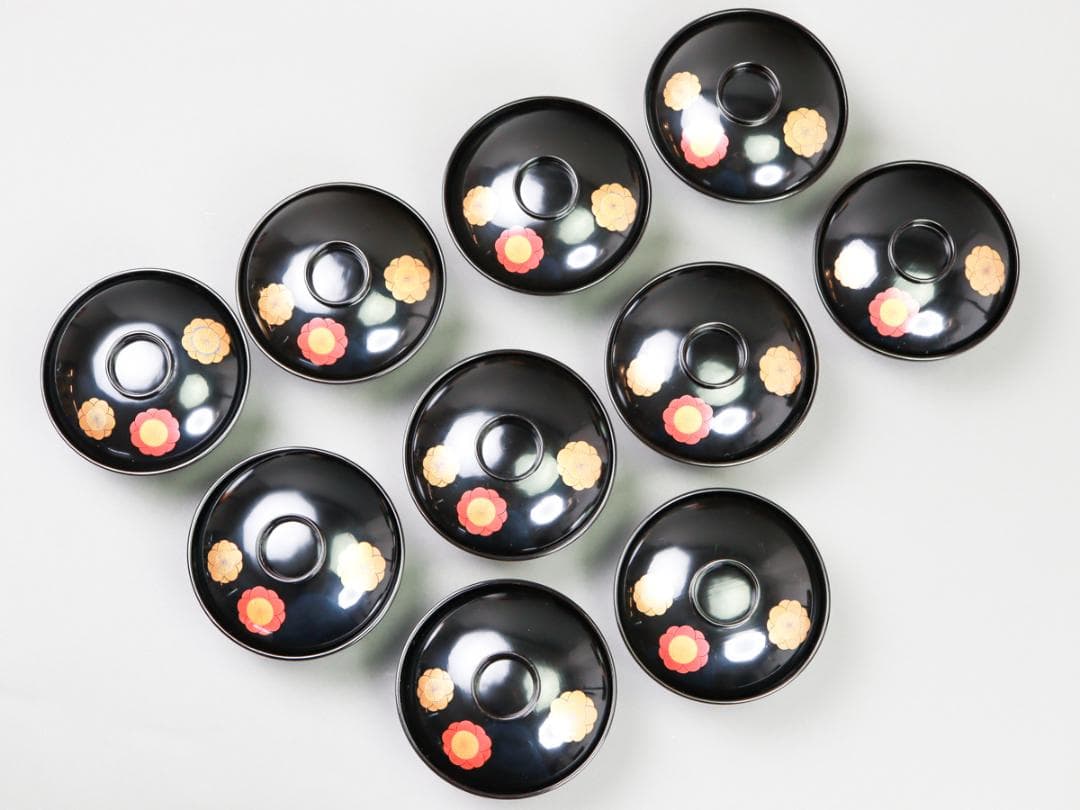 輪島屋 黒呂色塗 蓋付椀 10客 共箱 輪島塗