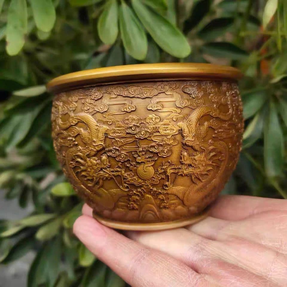 純銅双竜鉢灰皿 工芸品 美術品 置物