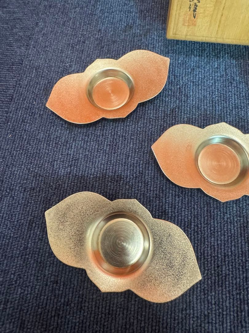 1588 煎茶道 秀夆堂 梨地 花形茶托5客セット　未使用