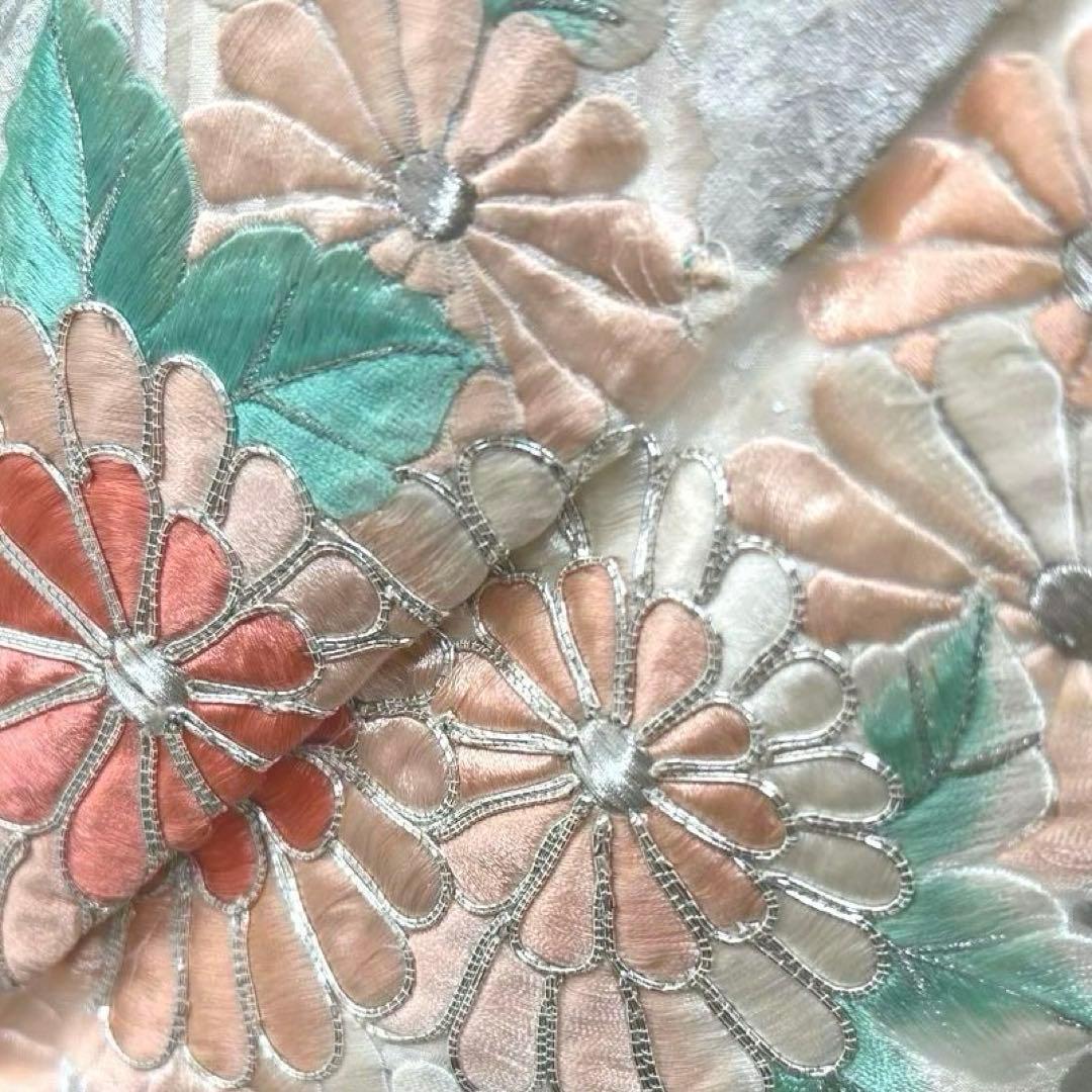 428 振袖フルセット 正絹 青緑 ピーコックグリーン 銀彩 駒刺繍 刺繍 絞り