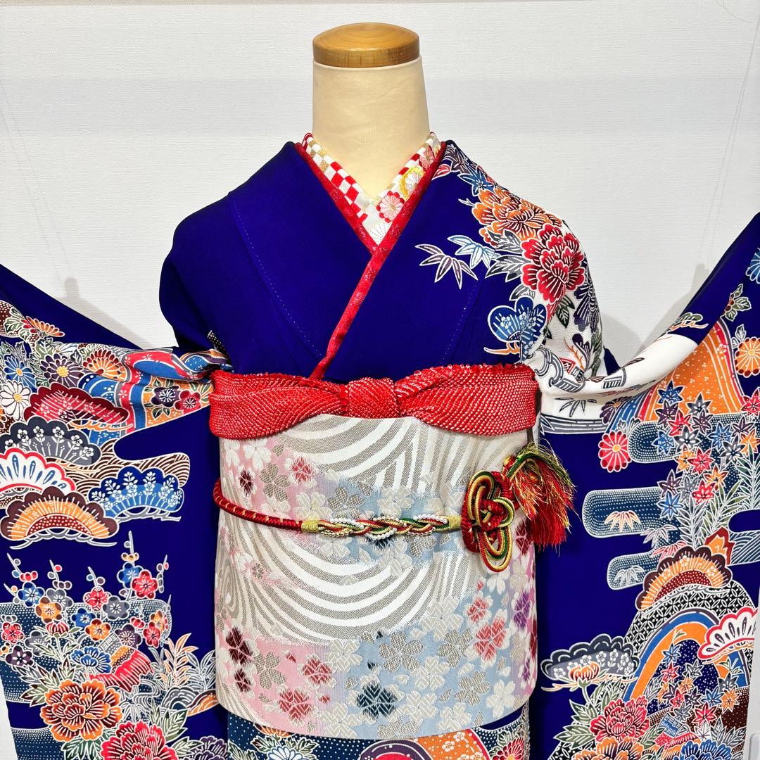 振袖フルセット　7点セット　長襦袢付き　身丈158 青　成人式　前撮り　f26