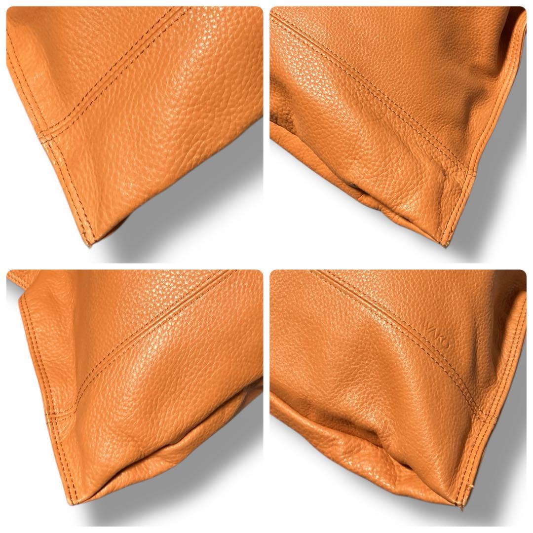 銀座和光 WAKO ワコー A4収納可 オールシボレザー ハンドバッグ オレンジ