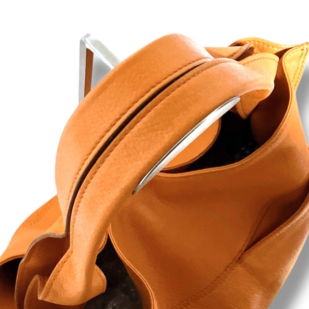 銀座和光 WAKO ワコー A4収納可 オールシボレザー ハンドバッグ オレンジ