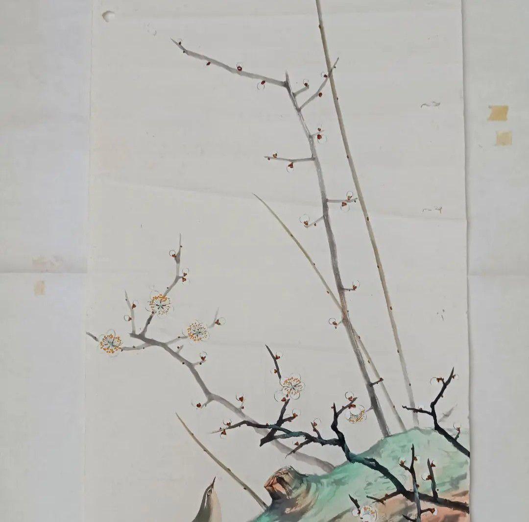 レア! 【うぐいすと白梅】古い掛軸 絵 日本画美術 花鳥風月 インテリア