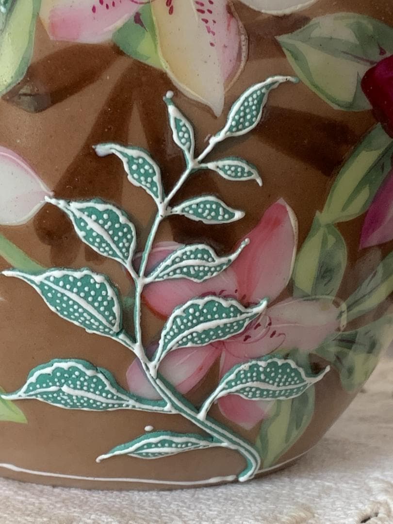 ✨特別価格✨オールドジャパン盛上げ花瓶躑躅文様　アンティークオールドノリタケ