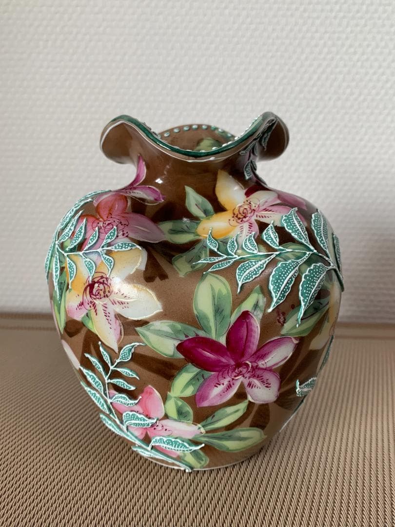 ✨特別価格✨オールドジャパン盛上げ花瓶躑躅文様　アンティークオールドノリタケ