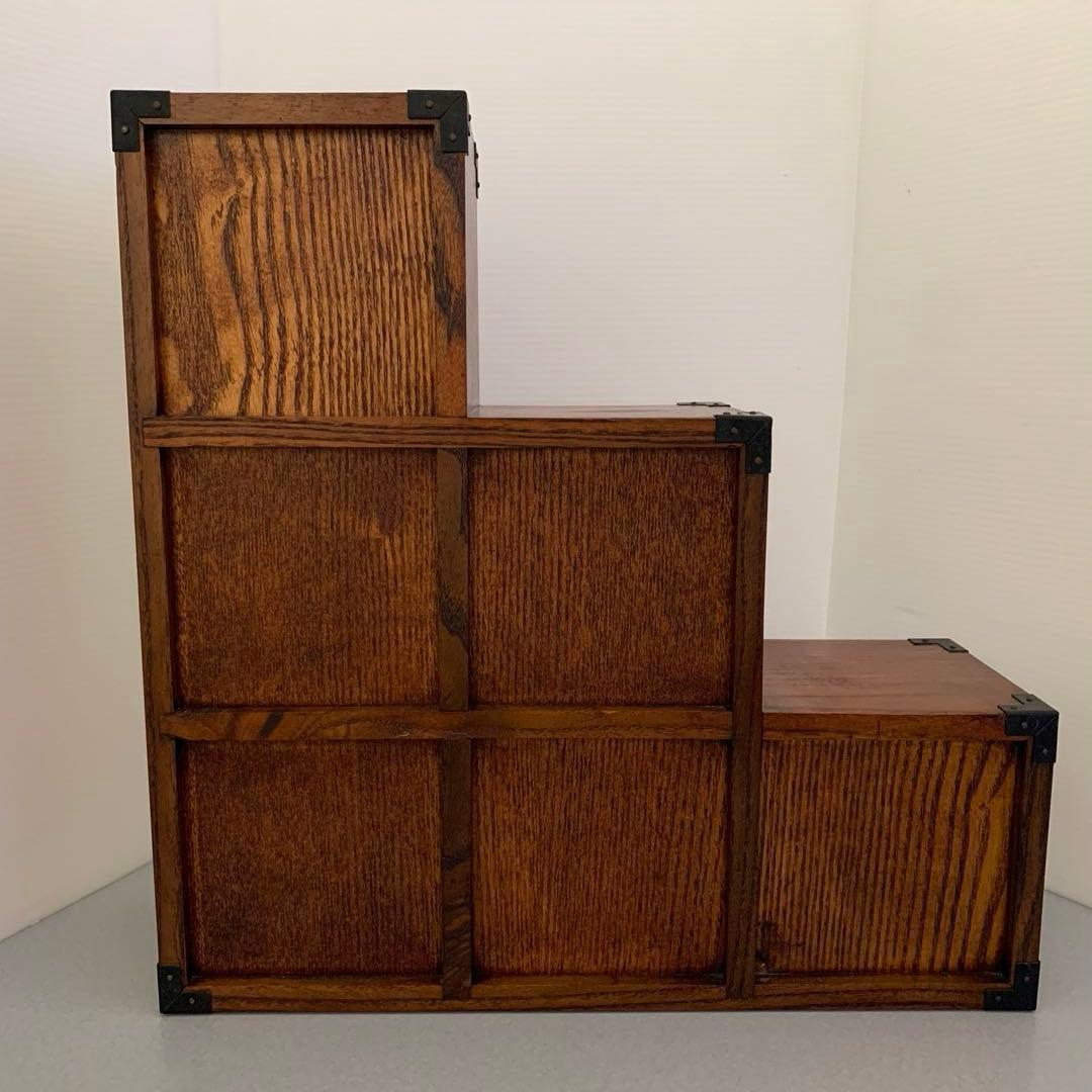 昭和レトロ　木製ミニ階段箪笥　引き出し付き収納ボックス