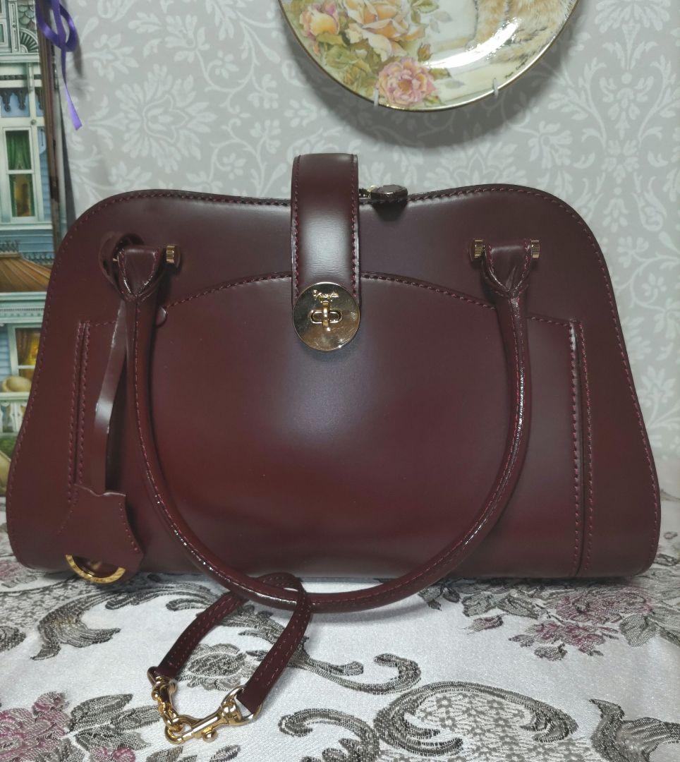 銀座かねまつ定価9万6千円☆ハンドバッグ　ワイン色☆イタリアカーフレザー