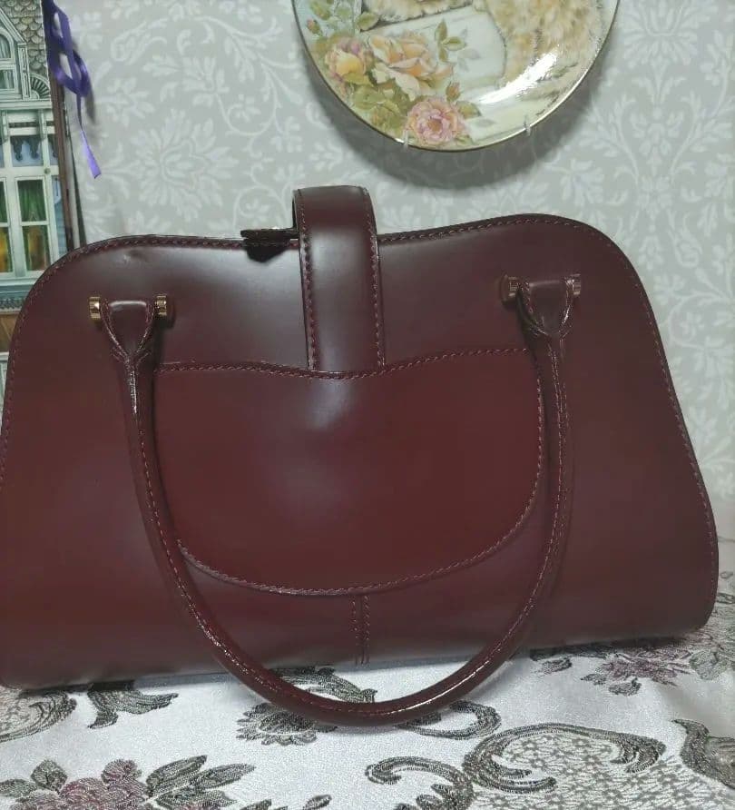 銀座かねまつ定価9万6千円☆ハンドバッグ　ワイン色☆イタリアカーフレザー