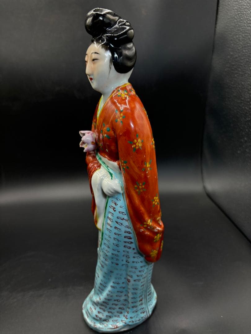 中国美術 古玩 色絵陶人形 陶器人形 高さ約31cm 置物 オブジェ 古董品