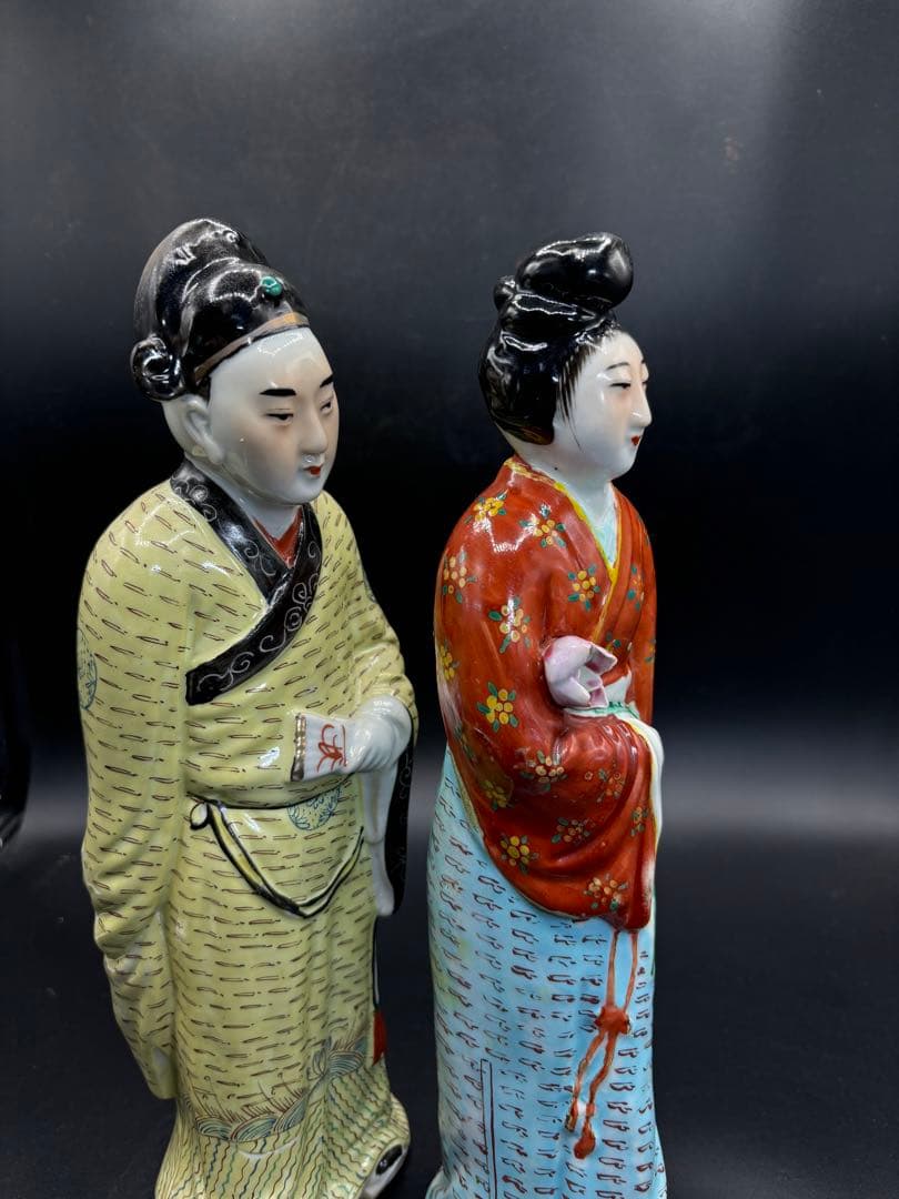 中国美術 古玩 色絵陶人形 陶器人形 高さ約31cm 置物 オブジェ 古董品