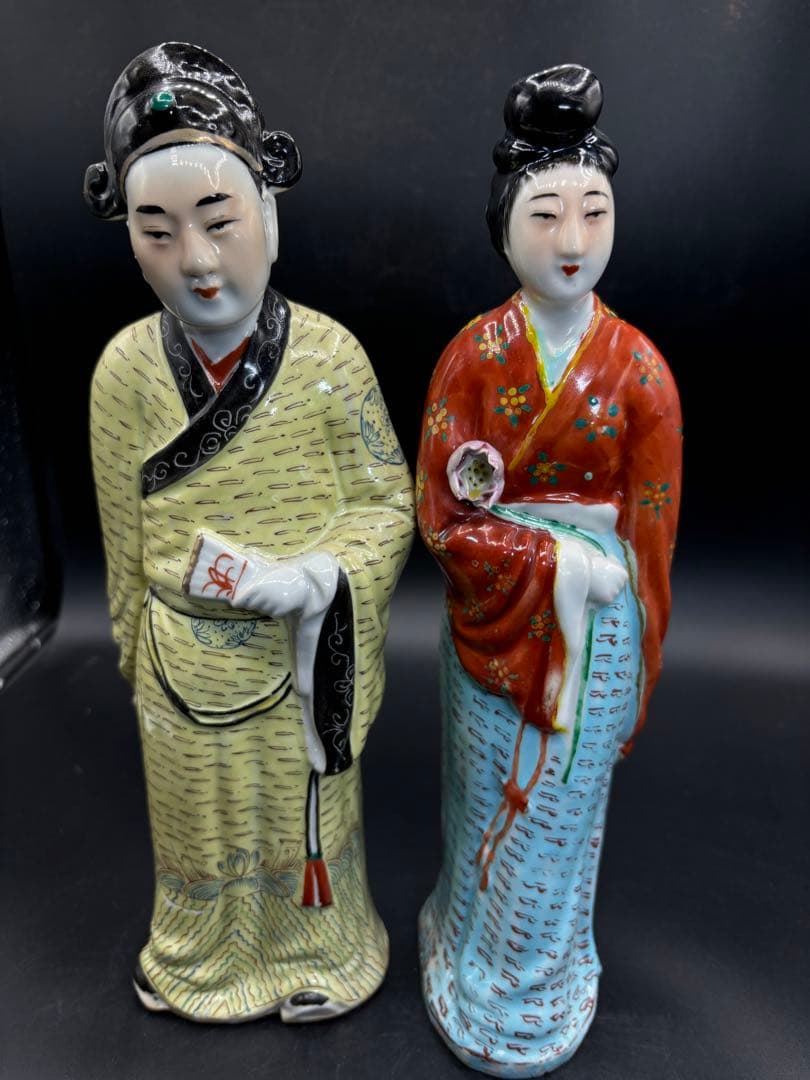 中国美術 古玩 色絵陶人形 陶器人形 高さ約31cm 置物 オブジェ 古董品