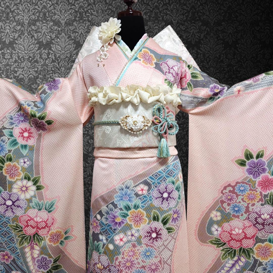 振袖フルセット(8点)・成人式・総絞り・エンボス加工・胴裏正絹・正絹・逸品