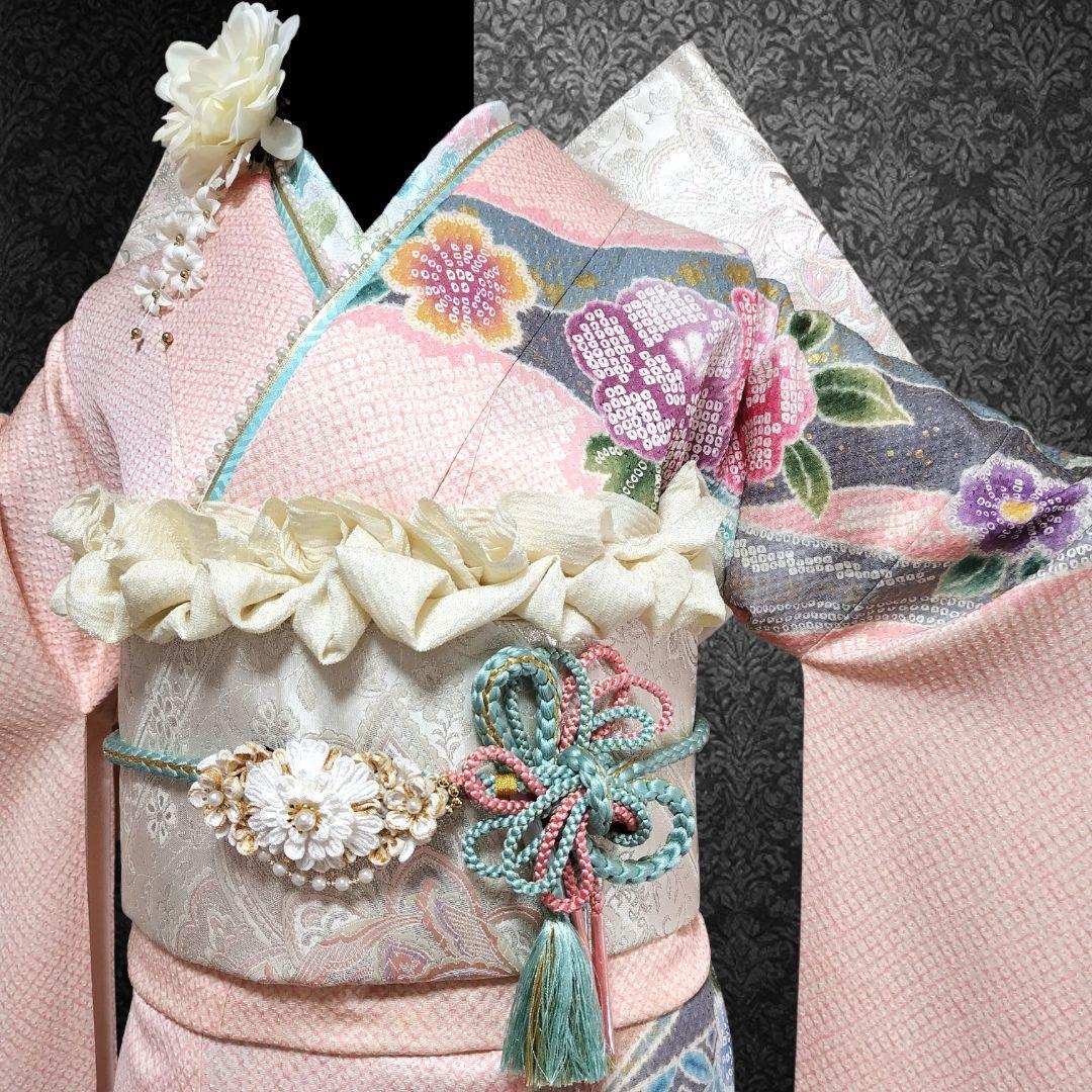 振袖フルセット(8点)・成人式・総絞り・エンボス加工・胴裏正絹・正絹・逸品