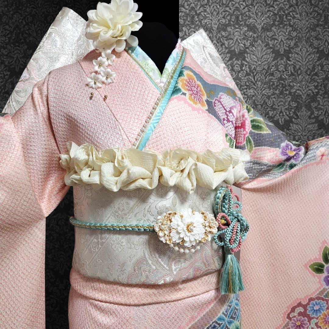 振袖フルセット(8点)・成人式・総絞り・エンボス加工・胴裏正絹・正絹・逸品