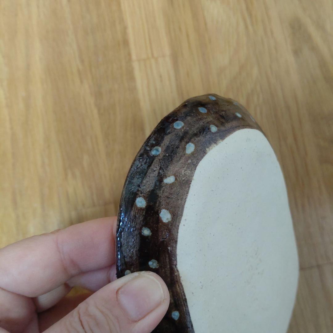 鳥と花の陶器皿 楕円形　ミシャコシャ