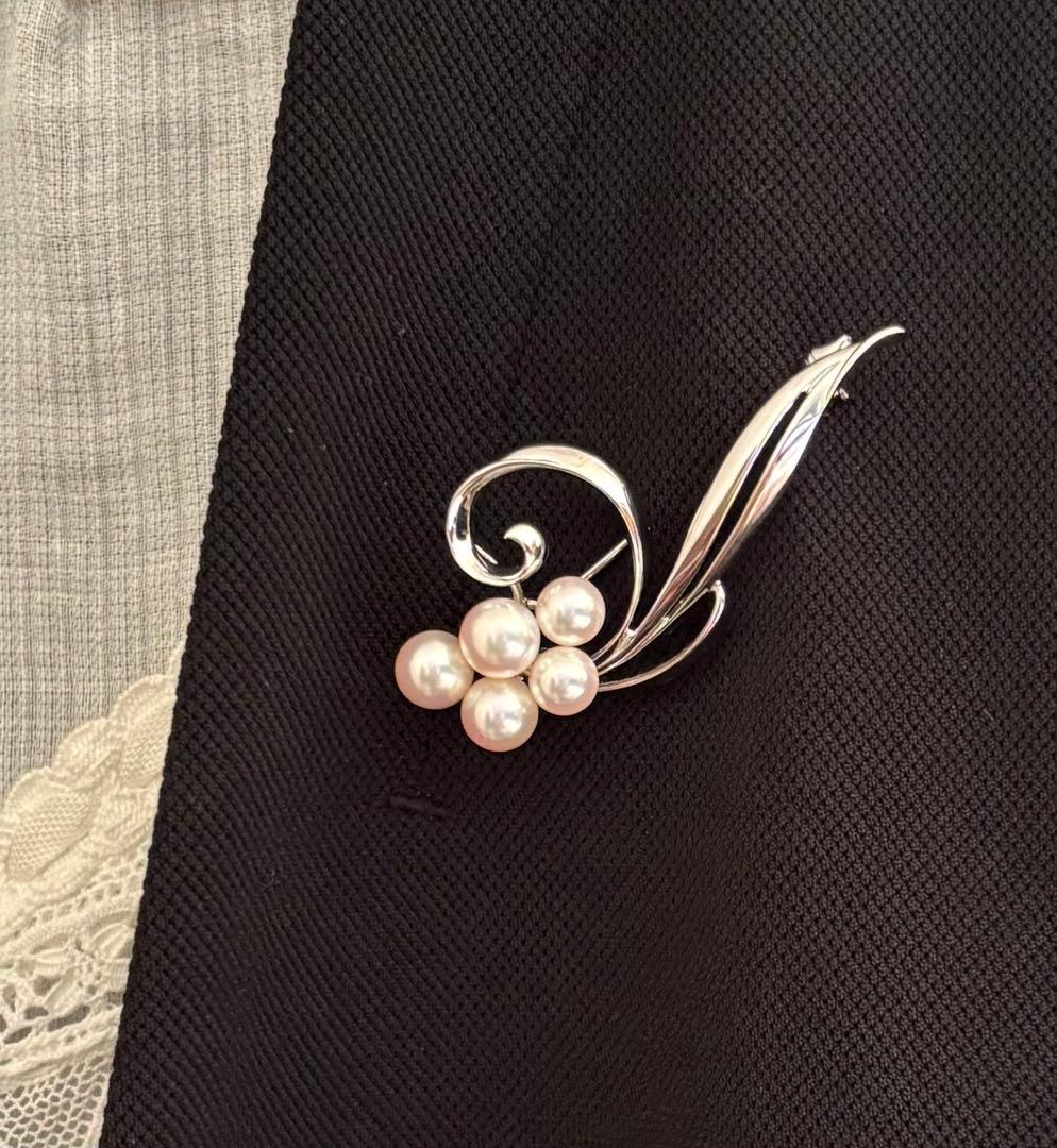 MIKIMOTO ミキモト アコヤ真珠 パール ブローチ　シルバー フラワー