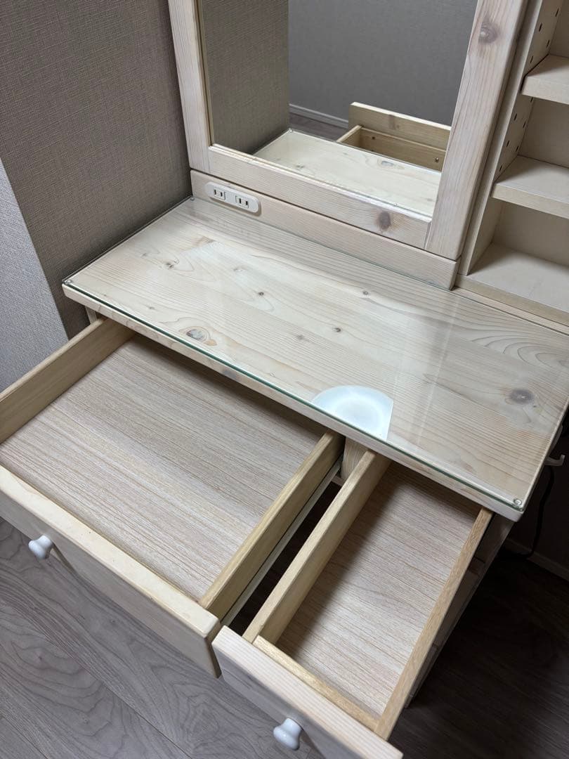 【美品】ドレッサー鏡台　白　木目調　大容量