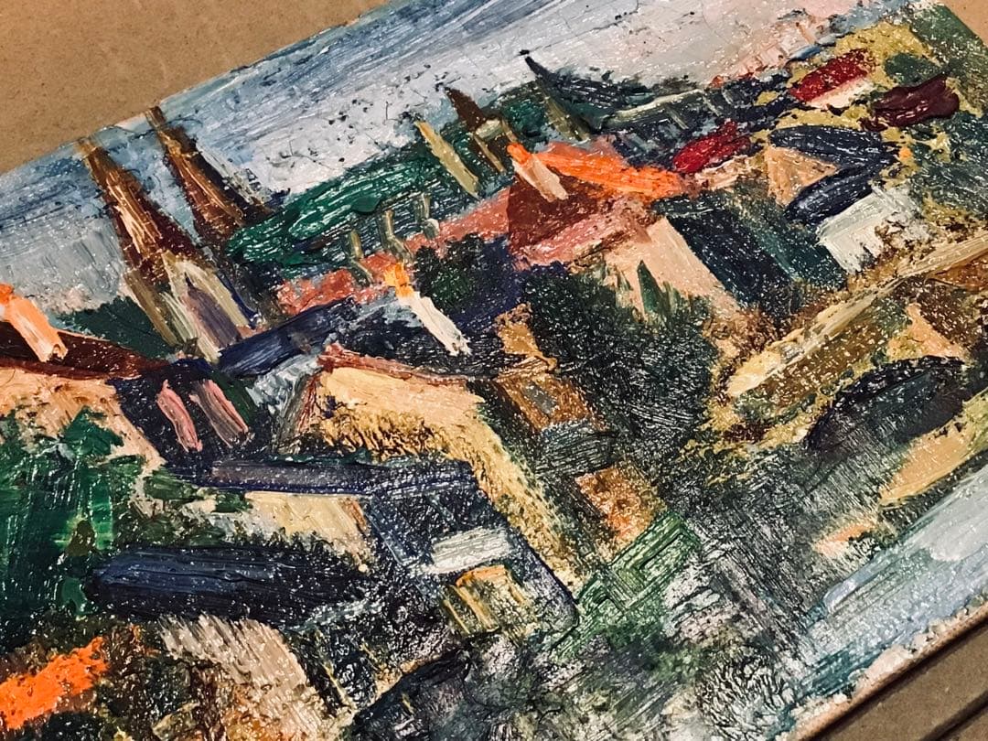 洋画家・小橋川嗣・1970s・五月のシャルトル風景 P0寸・精密油彩画・高級額装