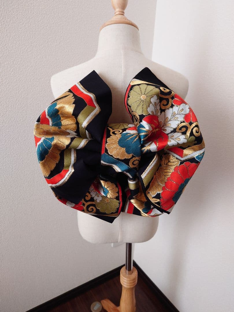 七五三　ハーフ成人式　ジュニア帯　大人用袋帯からの作り帯　子供　1点物　鶴柄