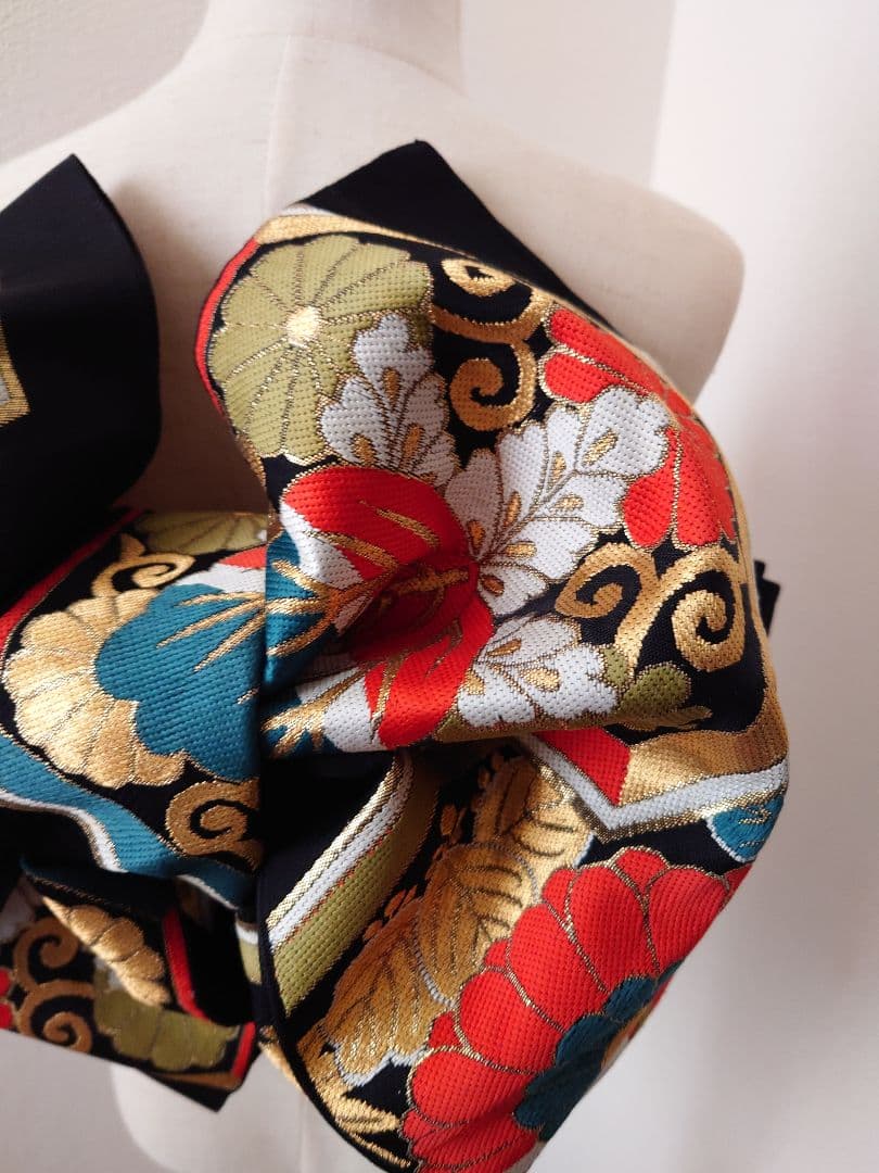 七五三　ハーフ成人式　ジュニア帯　大人用袋帯からの作り帯　子供　1点物　鶴柄