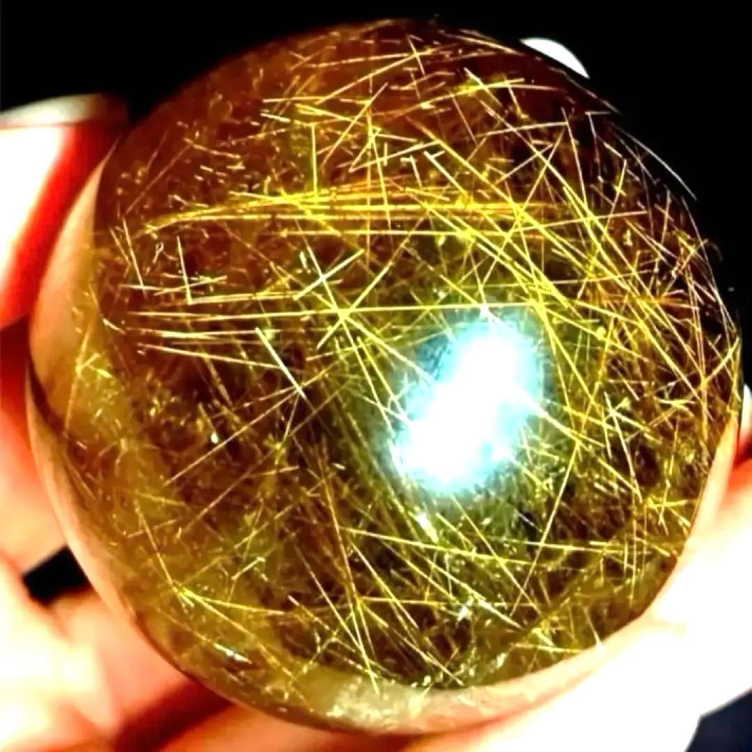 50mm ゴールドルチルクォーツ　丸玉　スフィア　金針水晶