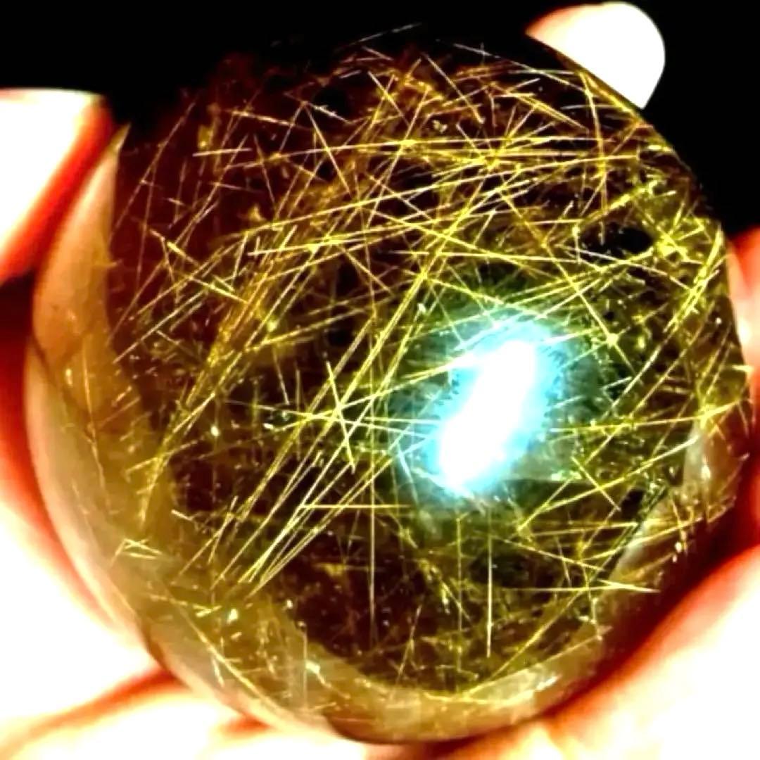 50mm ゴールドルチルクォーツ　丸玉　スフィア　金針水晶