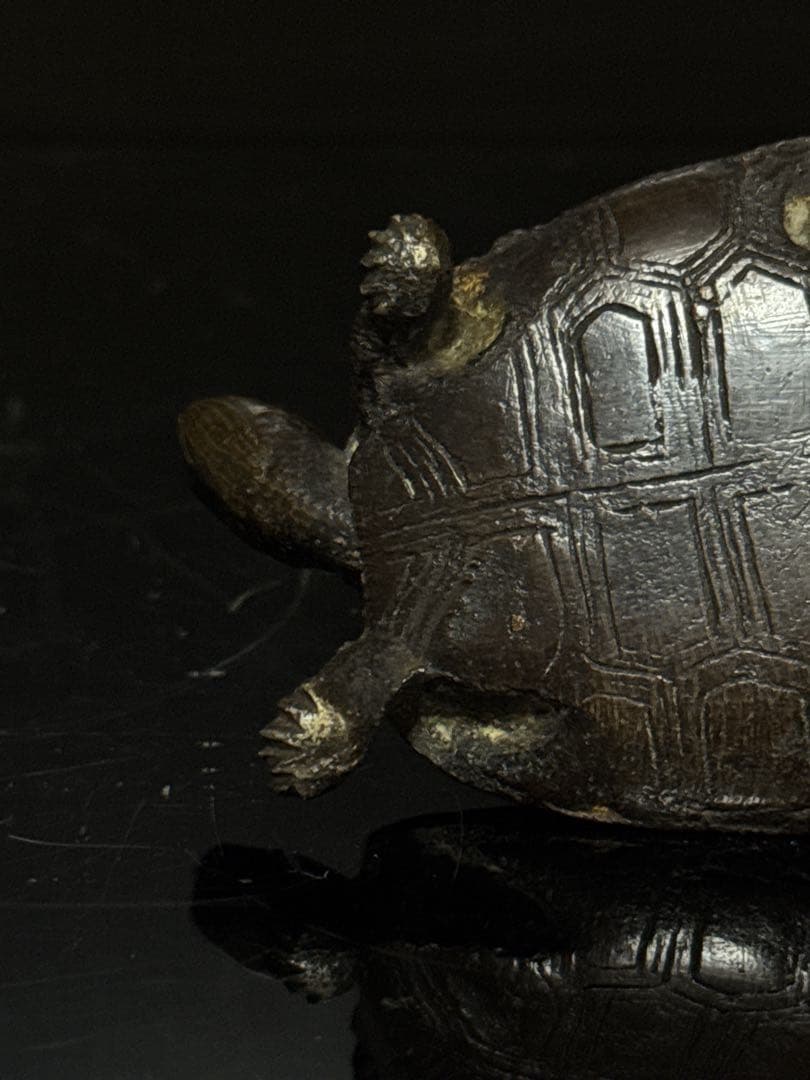 珍品 明治期 古銅 『うさぎとかめ』 兎と亀 置物 文鎮 コレクション