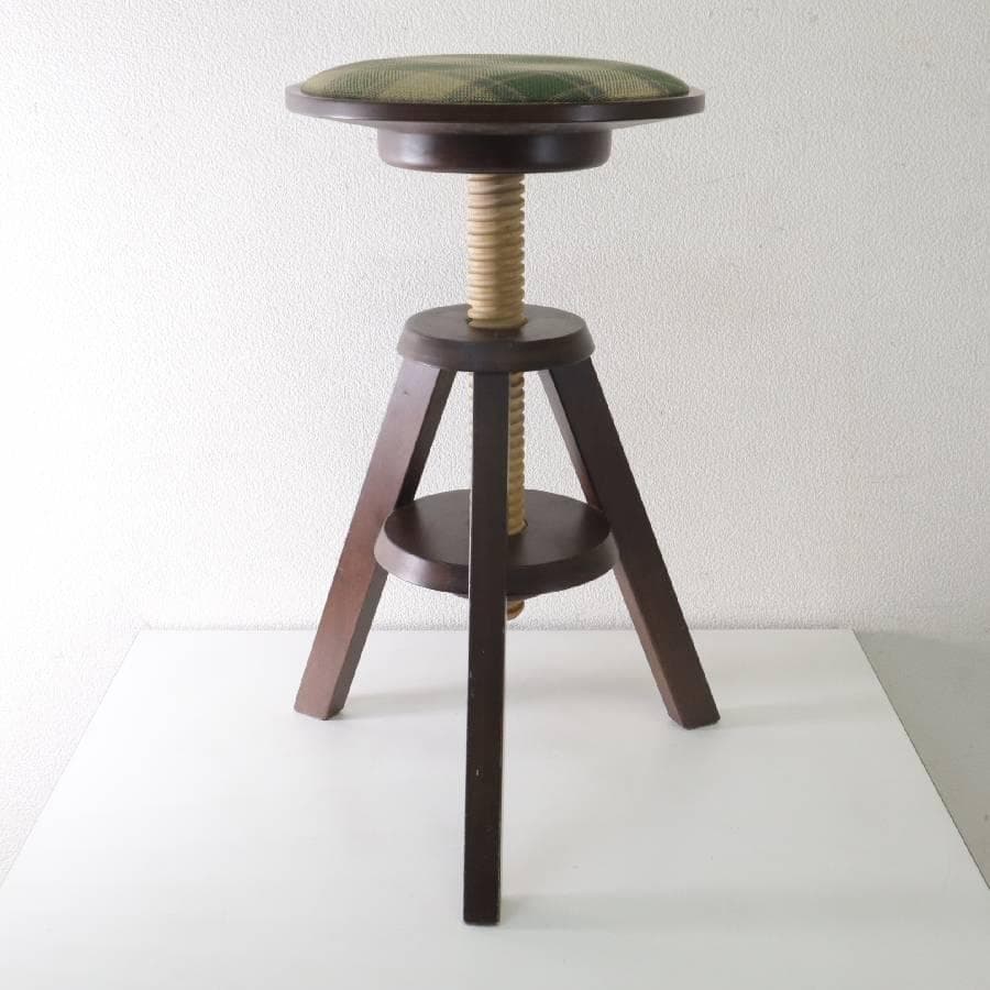 値下広松木工 LUME ルメ 回転 昇降式スツール 座面取り外し可 チェック柄