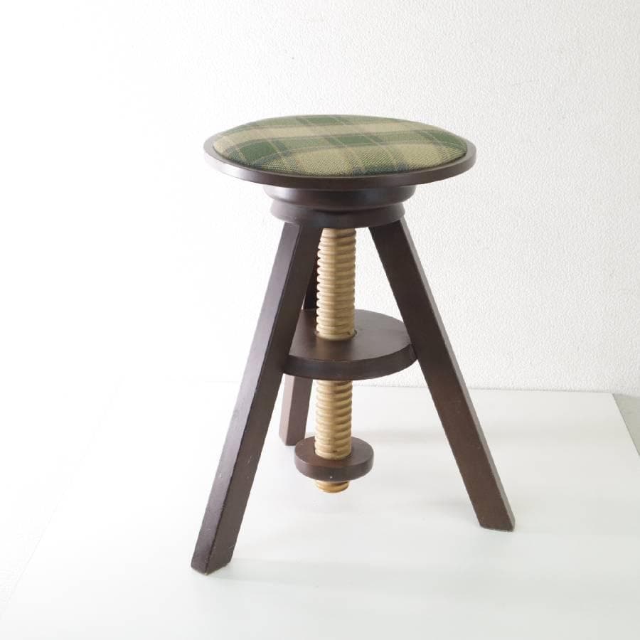 値下広松木工 LUME ルメ 回転 昇降式スツール 座面取り外し可 チェック柄