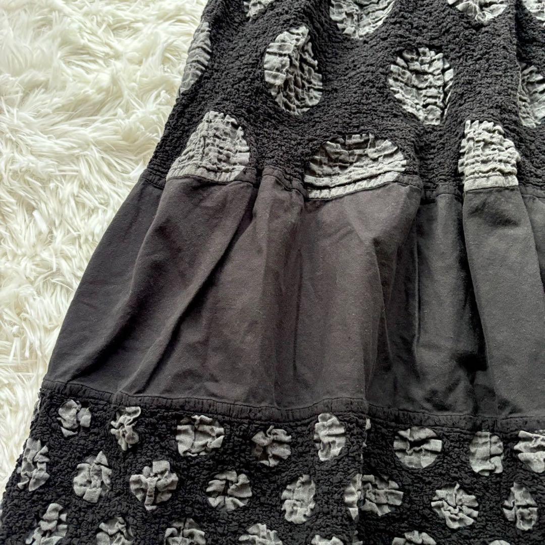 美品✨me イッセイミヤケ　フレアスカート　絞り　ドット　黒　ブラック