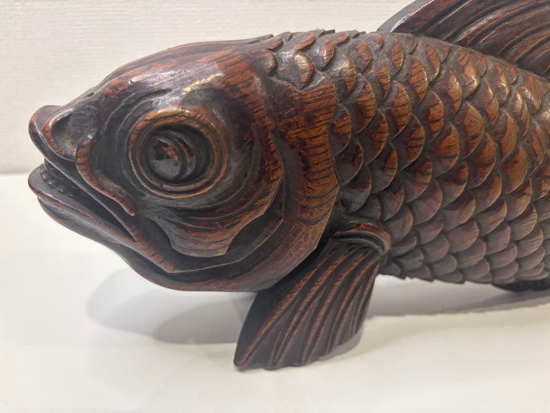木製 魚型彫刻 約30cm