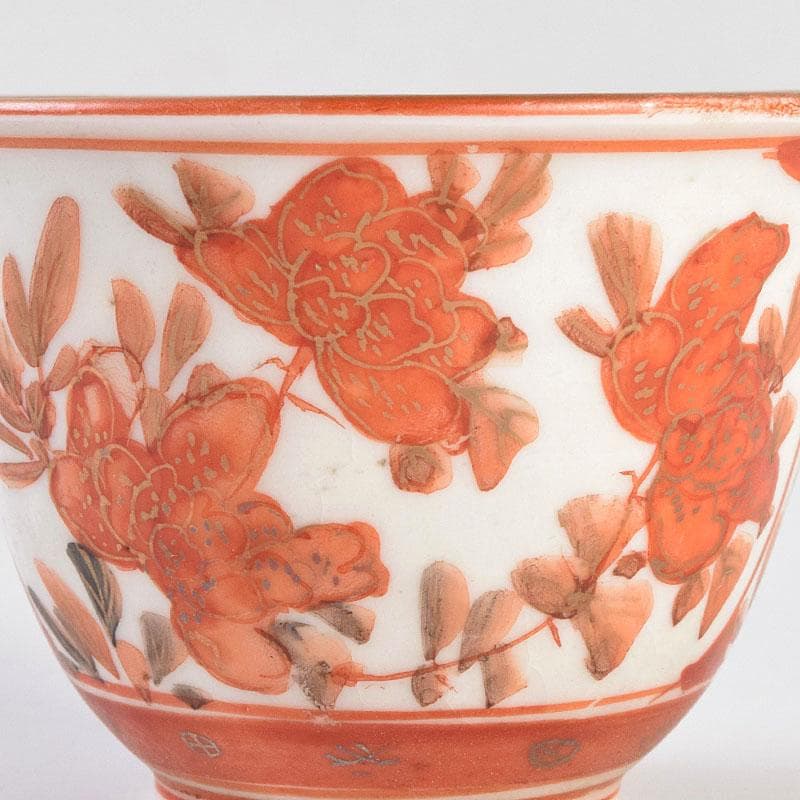 九谷焼　古九谷　赤絵金彩　花文　煎茶器　盃　五客　M　R9152