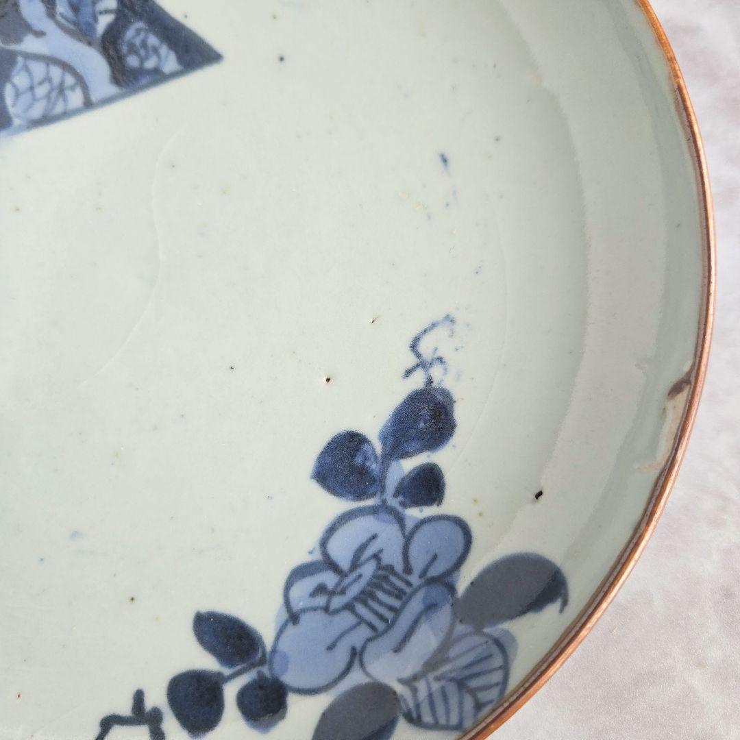 古伊万里　染付　七寸皿　椿　江戸時代　窓絵　骨董　アンティーク