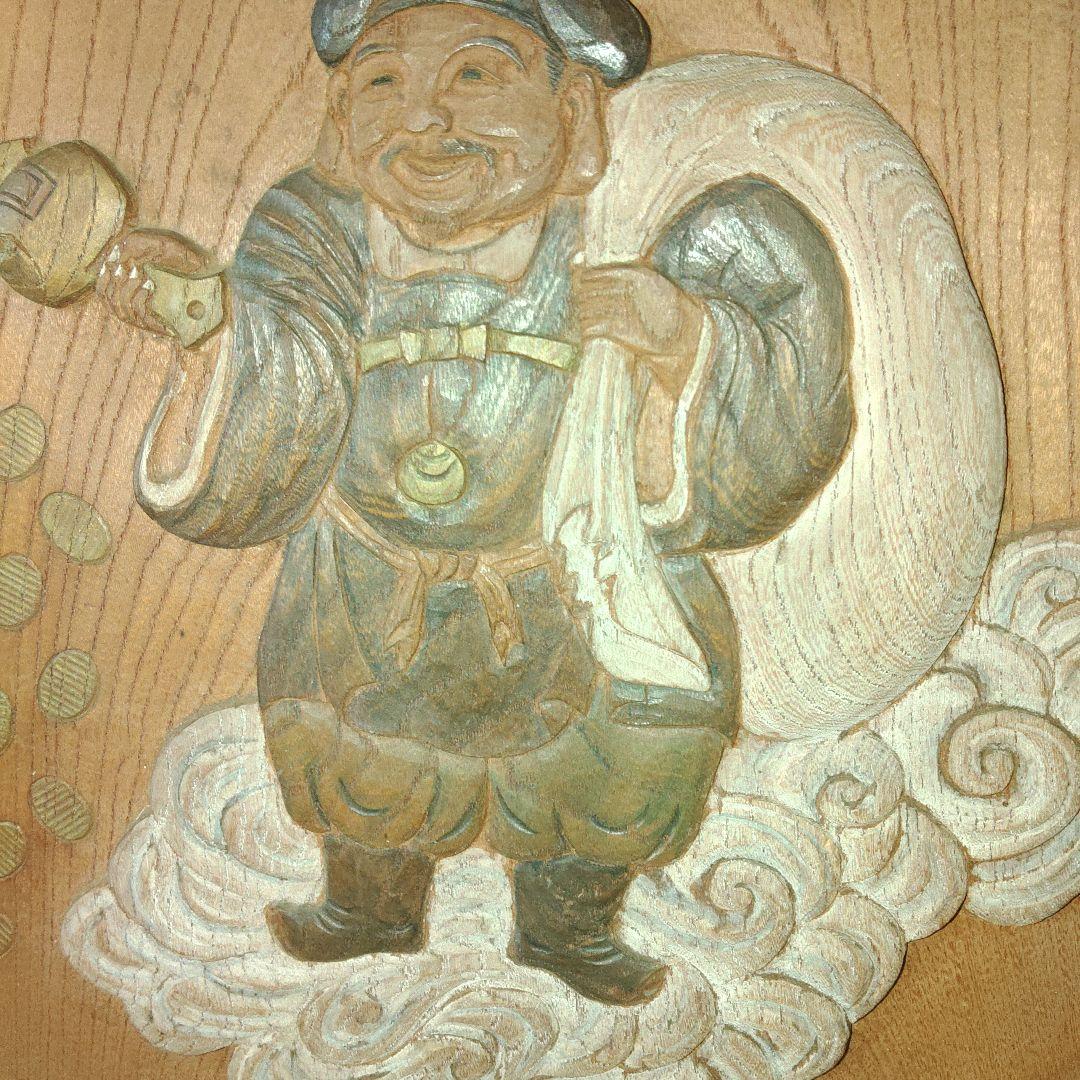 欅彫刻　浮彫り大黒様　壁飾り　骨董