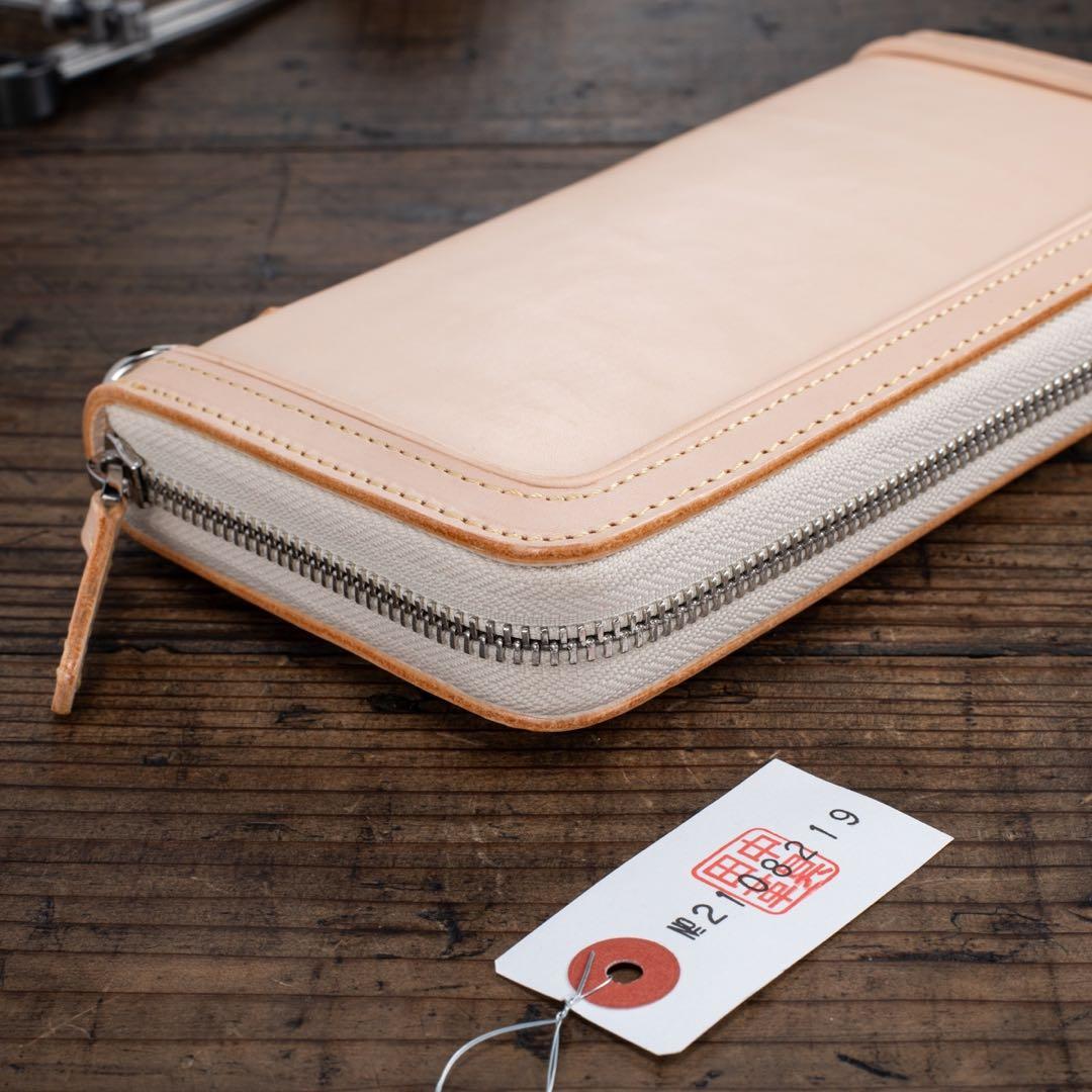 メンズ 本革 フルレザー 長財布 ラウンドファスナー 生成り ハンドメイド