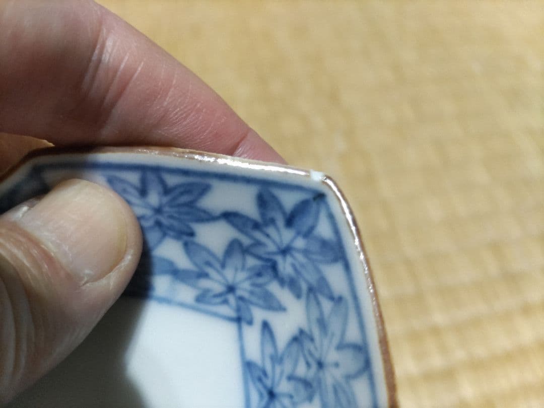 古伊万里 染付 鹿紅葉文 変形皿 江戸前期