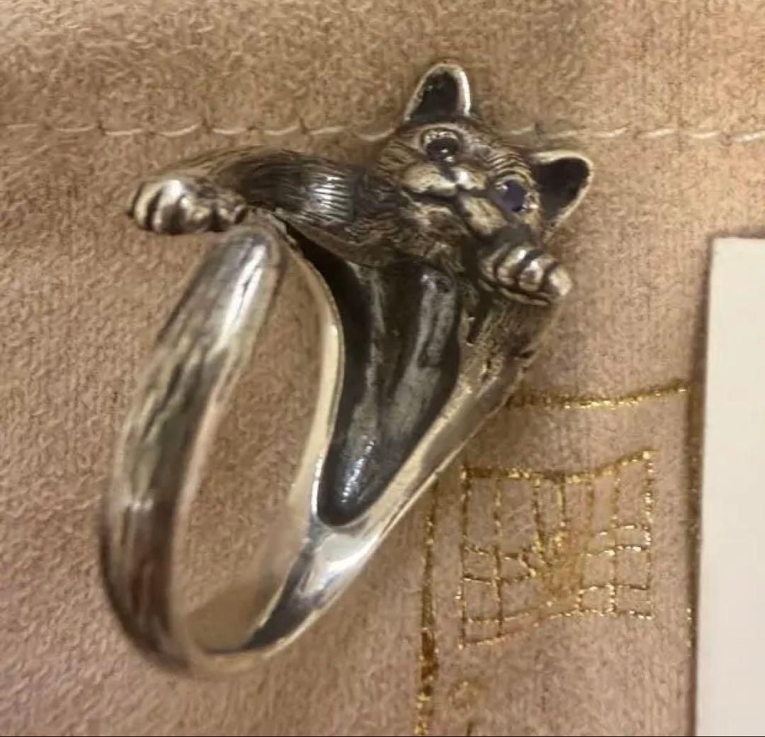 naturama ナチュラマ 指に巻きつく猫リング サファイア　12-13号