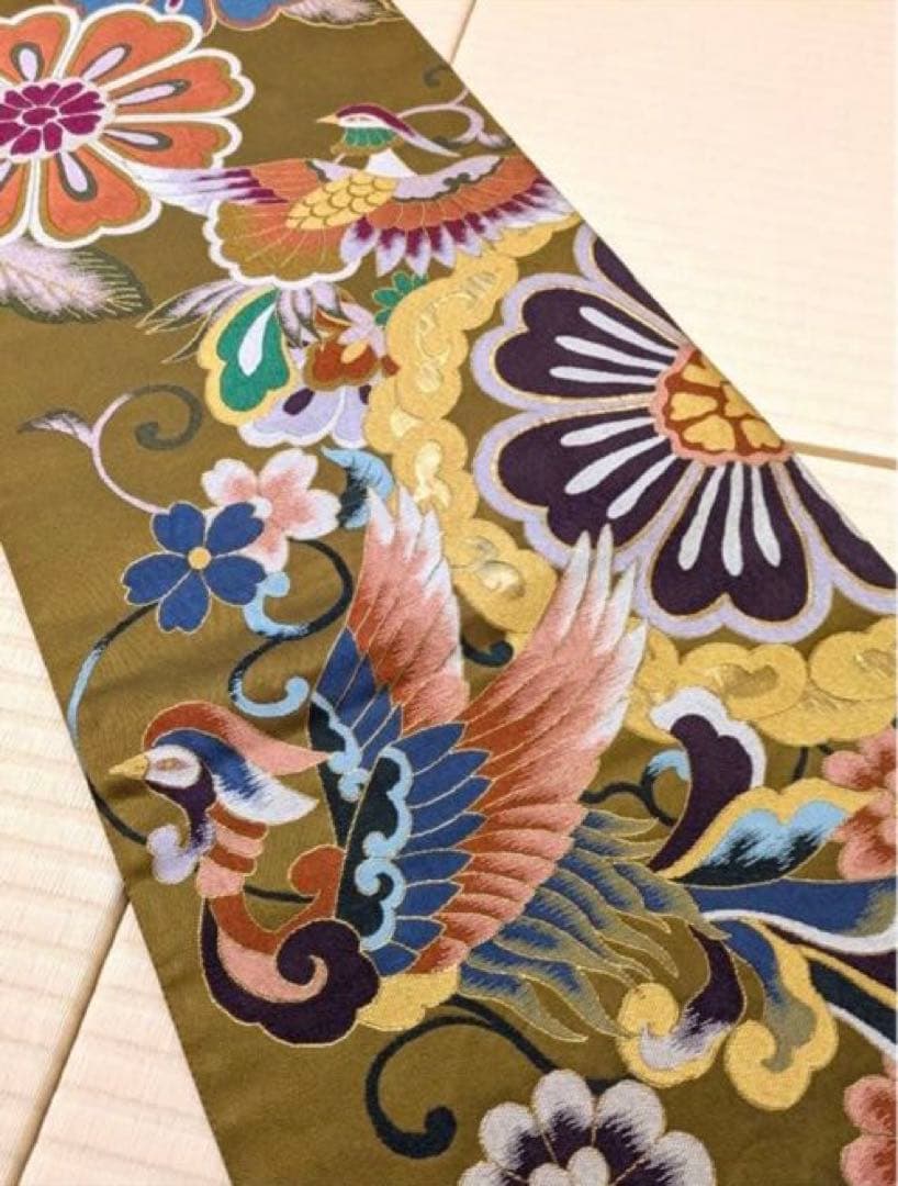 あーさん 白陵苑大庭風 大胆な織柄 鳳凰 花 袋帯