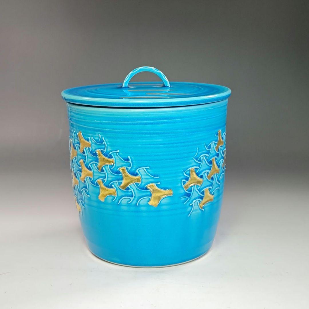 イ773 水指『平安　叶松谷造』『浅黄交趾こまつなぎ　水指　共箱』茶道具