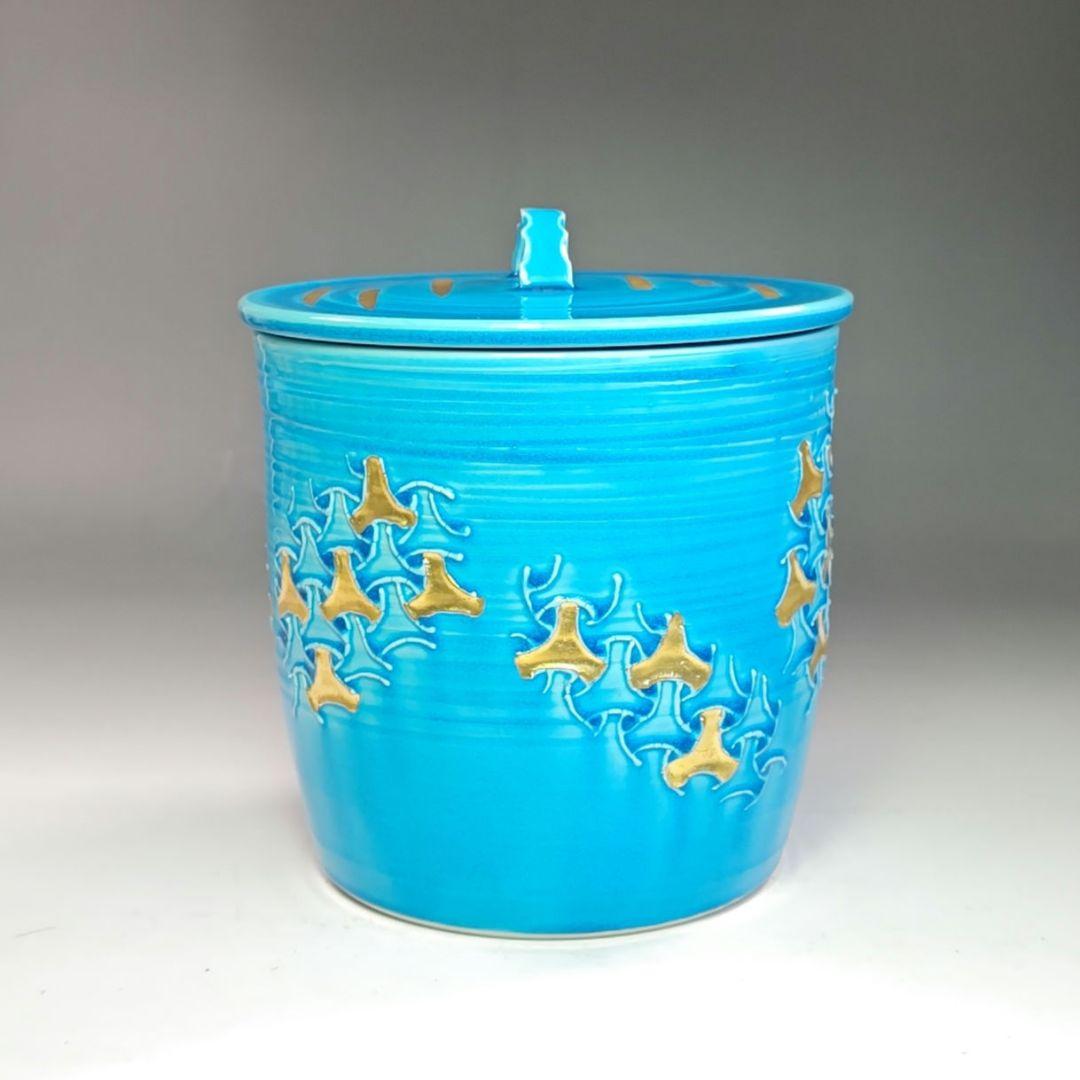 イ773 水指『平安　叶松谷造』『浅黄交趾こまつなぎ　水指　共箱』茶道具