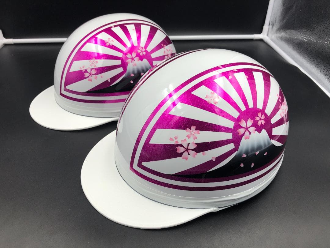 コルク半　カスタム　富士日章　三つボタン　ホワイトピンクラメ　桜　セット
