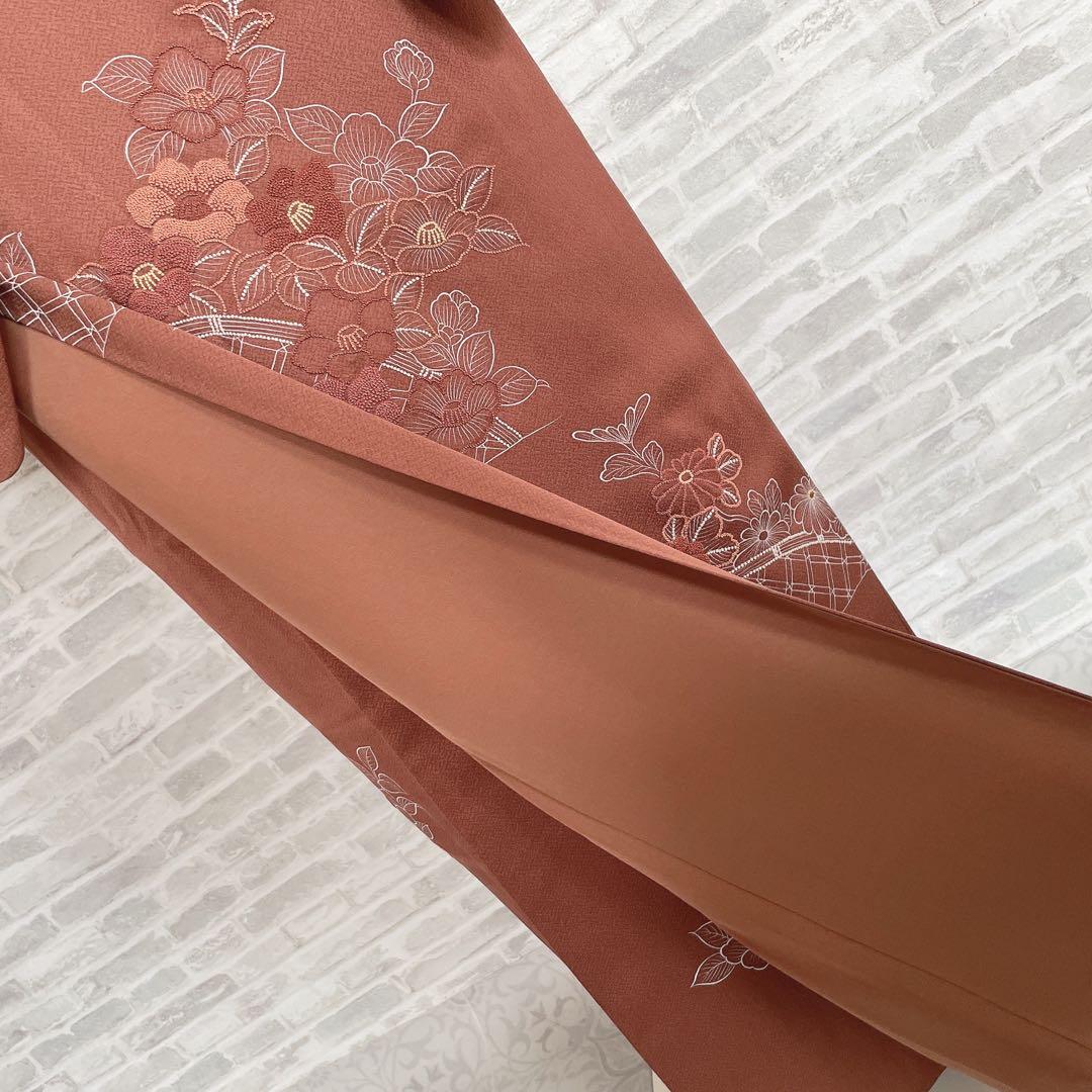 訪問着+長襦袢　フルセット　椿　相良刺繍　入学式　卒業式　着物　付け下げ　H10