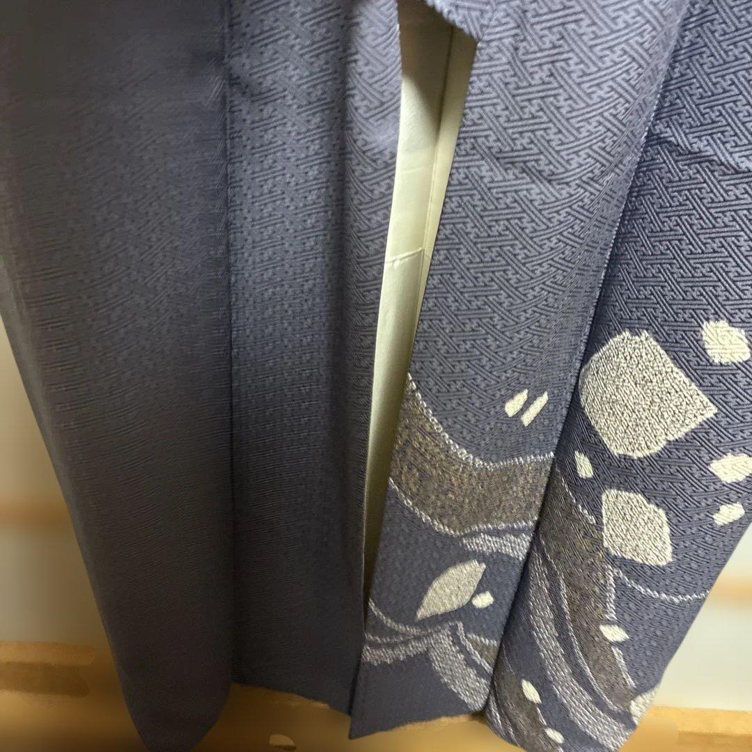 訪問着、高級、上品な柄に絞り、グレーネイビー 幾何学模様 地柄、新品、美品、正絹
