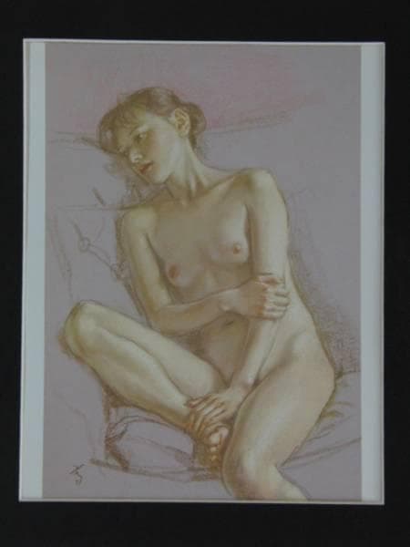 高塚省吾、【寄りかかる裸婦】、希少な額装用画集画、新品高級額 額装付、状態良好