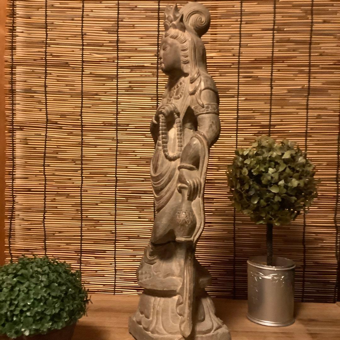 中国・初唐代石仏「水瓶観世音菩薩立像」初唐様式・大乗仏教寺院放出・極上大型