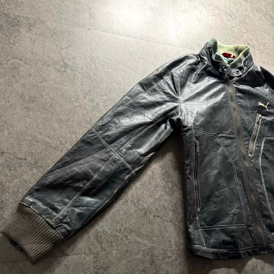 00s PUMA M レザージャケット　フェード　vintage加工　牛革　短丈