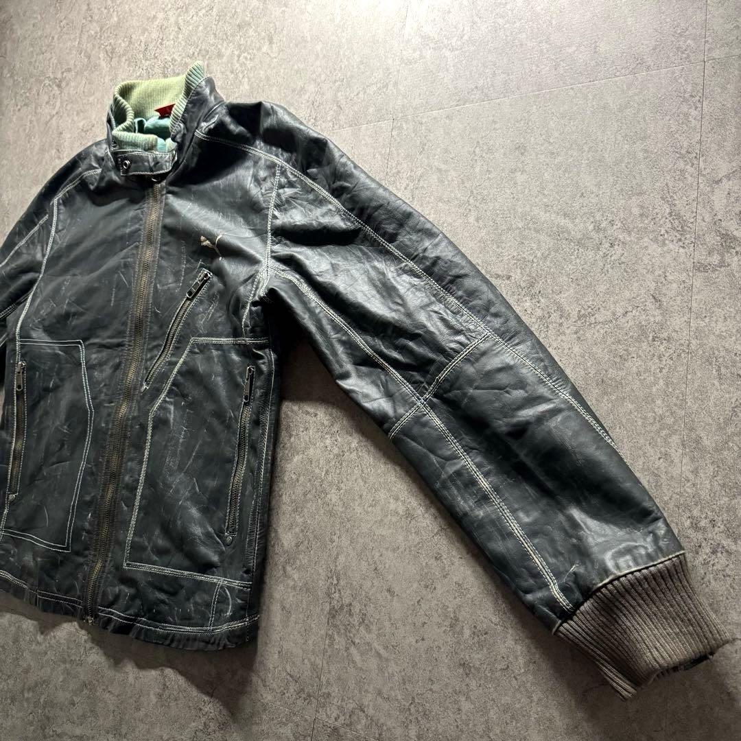 00s PUMA M レザージャケット　フェード　vintage加工　牛革　短丈