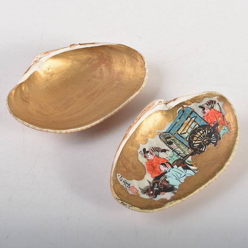 茶道具　正孝作　御所車絵　貝合わせ香合　堀内宗完(兼中斎)極め箱　C　6739