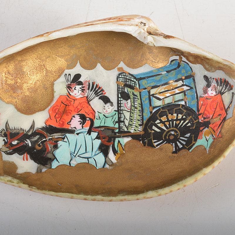 茶道具　正孝作　御所車絵　貝合わせ香合　堀内宗完(兼中斎)極め箱　C　6739